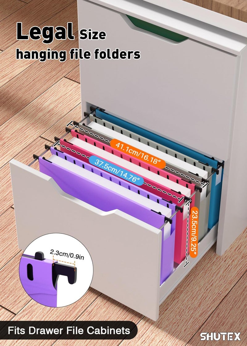 SHUTEX Extra Capacity Legal Size Hanging File Folders,12 Pack Reinforced Plastic Hanging Folder, Heavy Duty 2 Inch Expansion, Filing Cabinet Folders for Bulky Files, Medical Charts, Colorful - Image 2